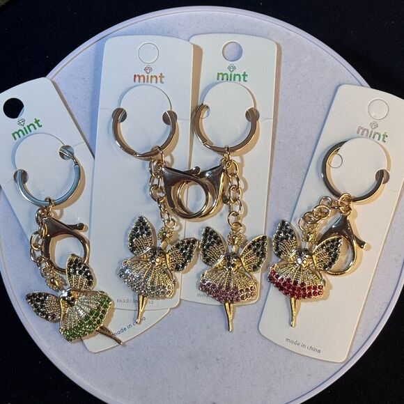 MINT  Crystal Ballerina Keychain Charm - Clear & Gold Accent - Picture 7 of 7